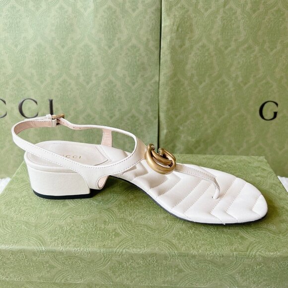 Gucci Marmont Double G Chuck Heel Thong T-Strap Sandal White Leather EU 41 US 11 - Picture 9 of 12